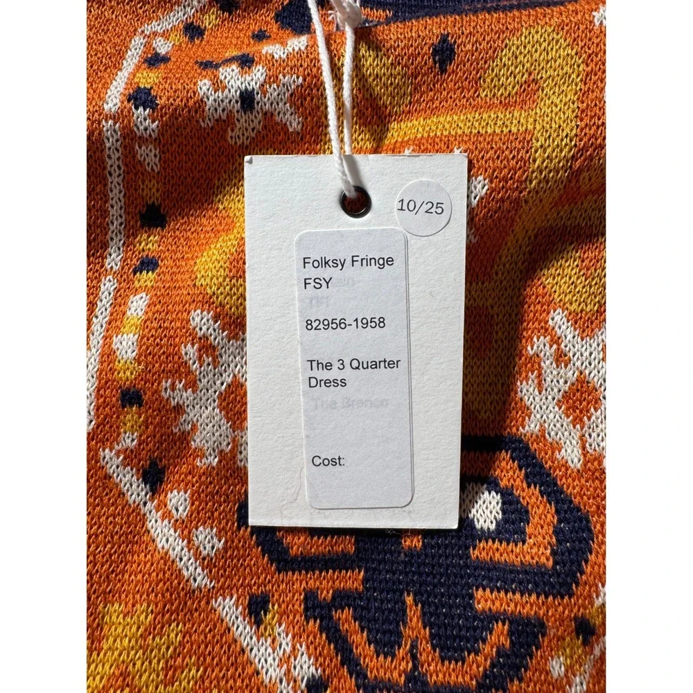 MOTHER Folksy Fringe The 3 Quarter Dress Pima Cotton Intarsia‎ Multi Size S/M